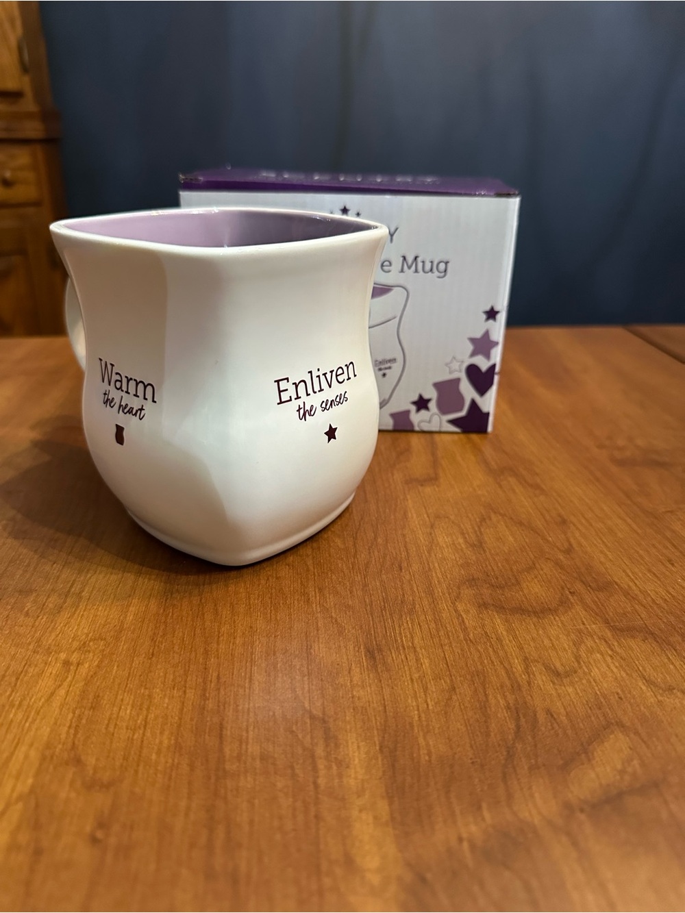 Scentsy Ceramic Accent Mug in White with Light Purple Interior and encouraging